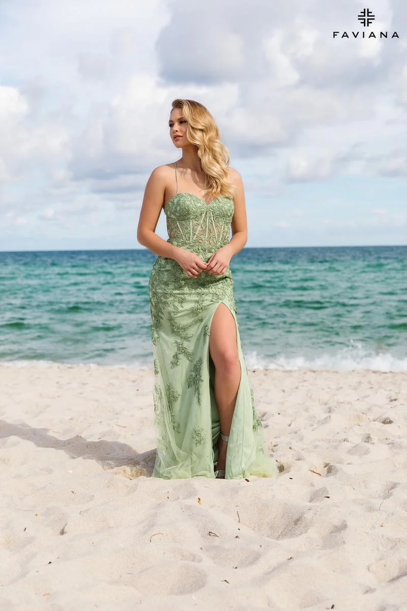 Faviana Long Lace Corset Prom Dress 11054 - Image 11