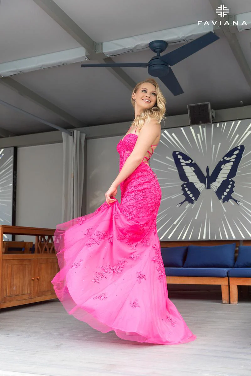 Faviana Long Lace Corset Prom Dress 11054 - Image 19