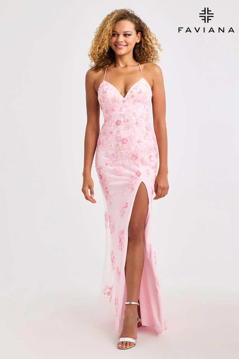 Faviana Floral Tulle and Lace Prom Dress 11251 - Image 6