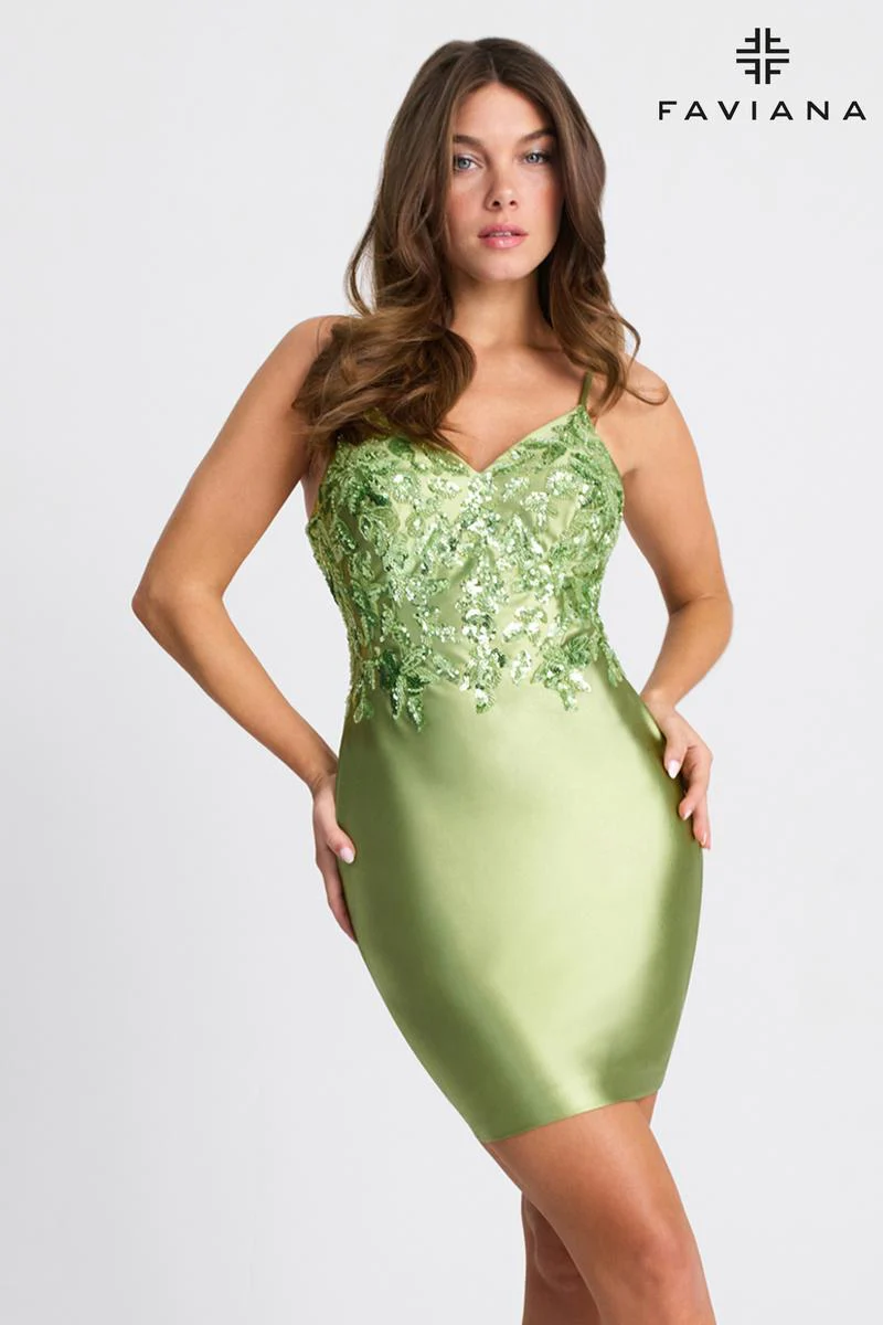 Faviana Short Satin Sequin HoCo Dress 11310 - Image 5