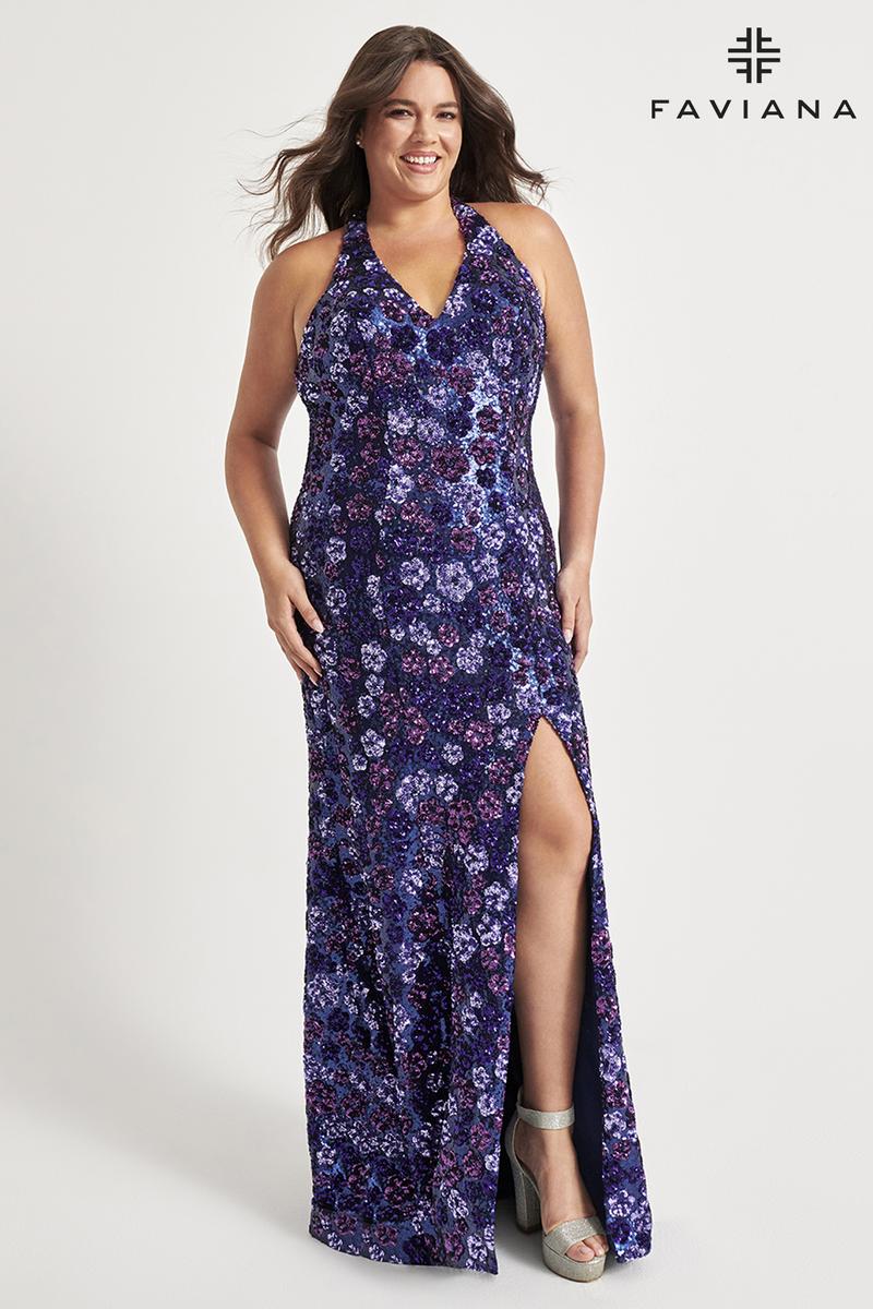 Faviana Long Floral Plus Size Prom Dress 9560 - Image 3