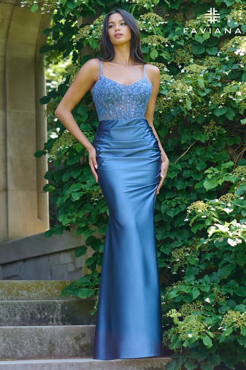 Faviana Ruched Lace Illusion Prom Dress 11433 - Image 4