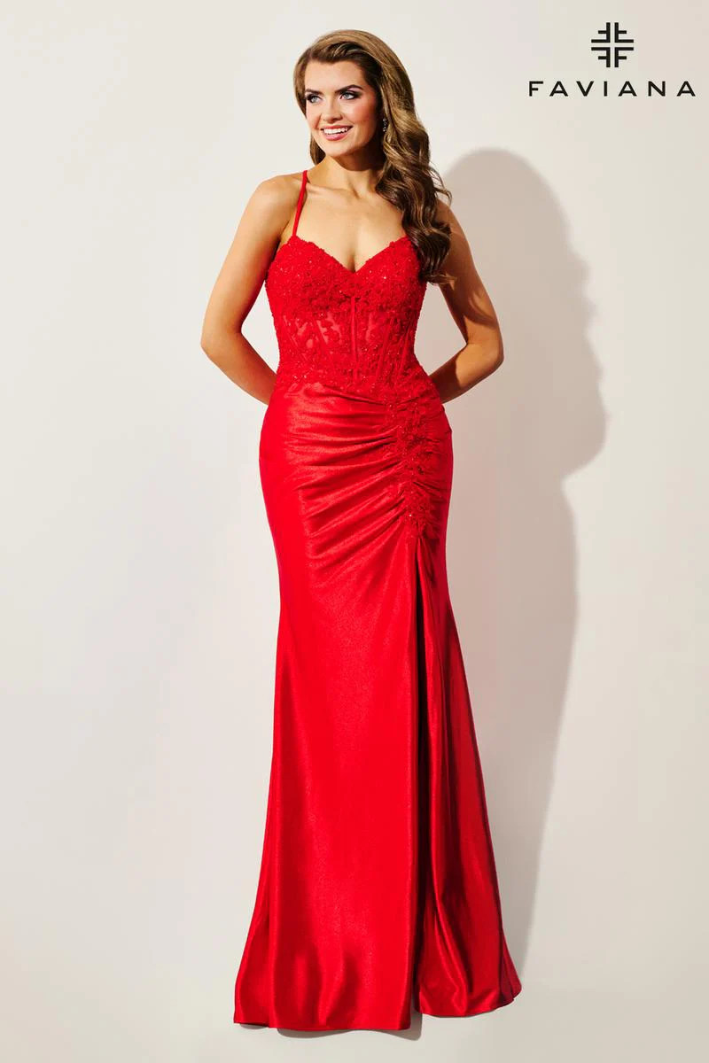 Faviana Ruched Open Back Prom Dress 11414 - Image 7