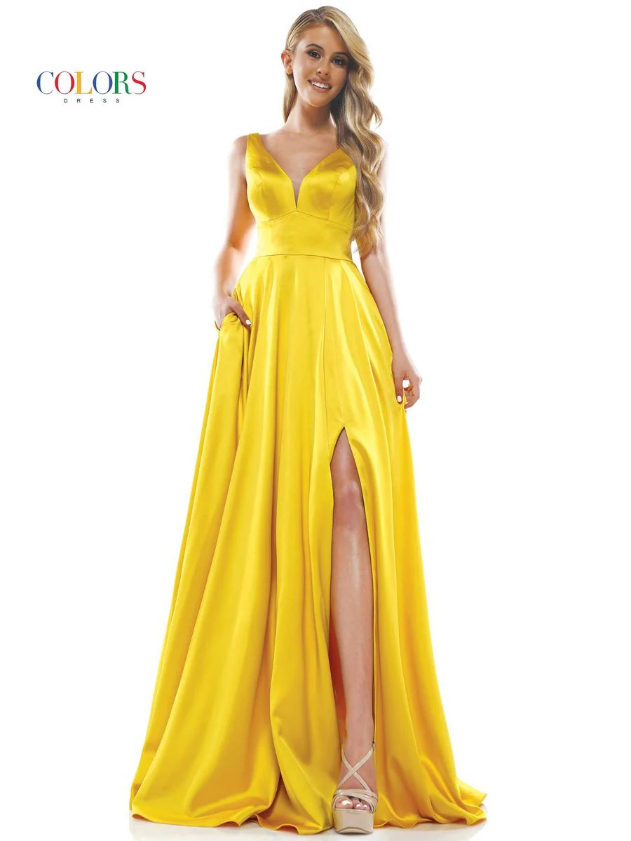Colors Dress Long Satin Pockets Dress G904 - Image 4