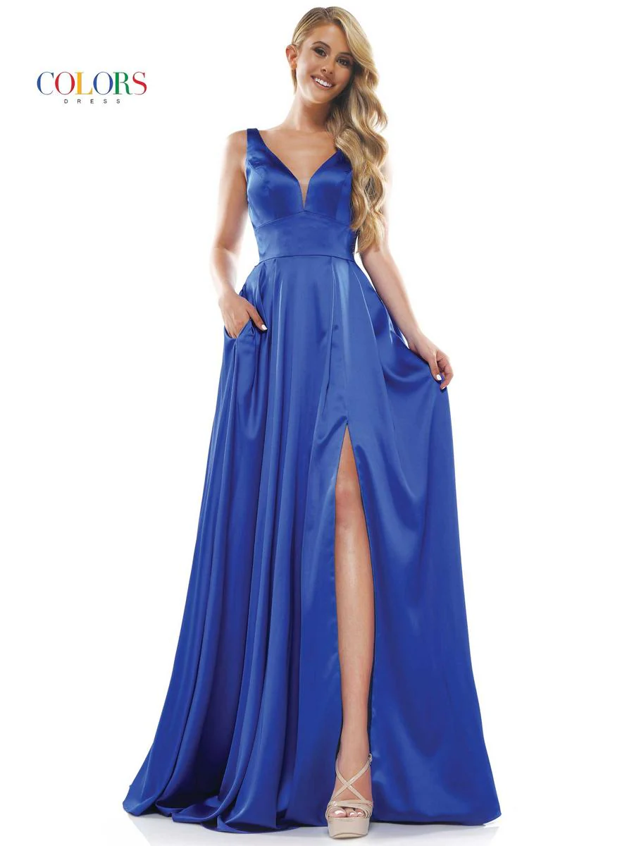 Colors Dress Long Satin Pockets Dress G904 - Image 5