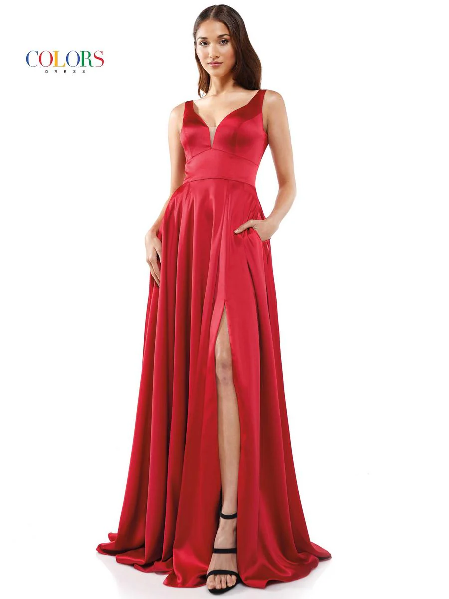 Colors Dress Long Satin Pockets Dress G904 - Image 6
