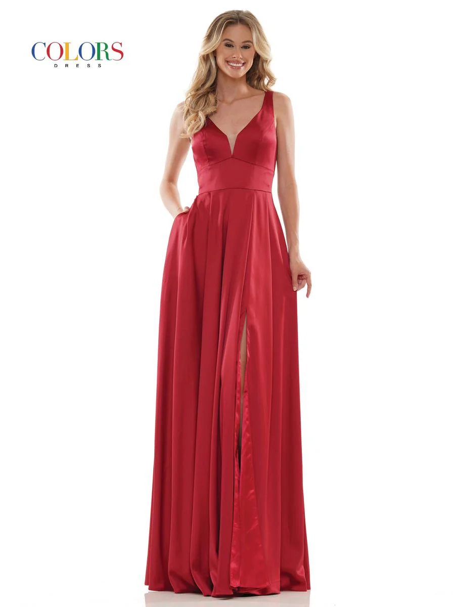 Colors Dress Long Satin Pockets Dress G904 - Image 8