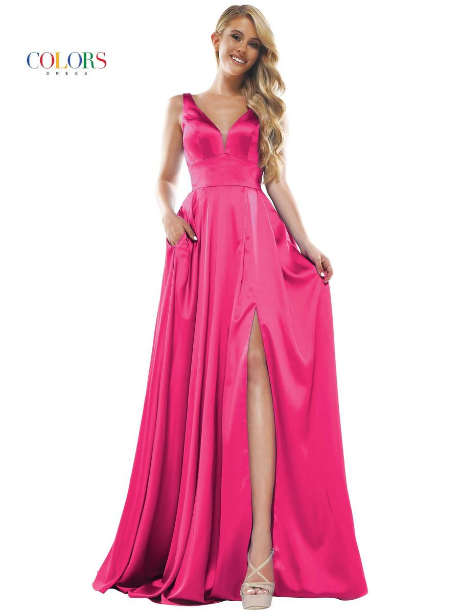 Colors Dress Long Satin Pockets Dress G904 - Image 9