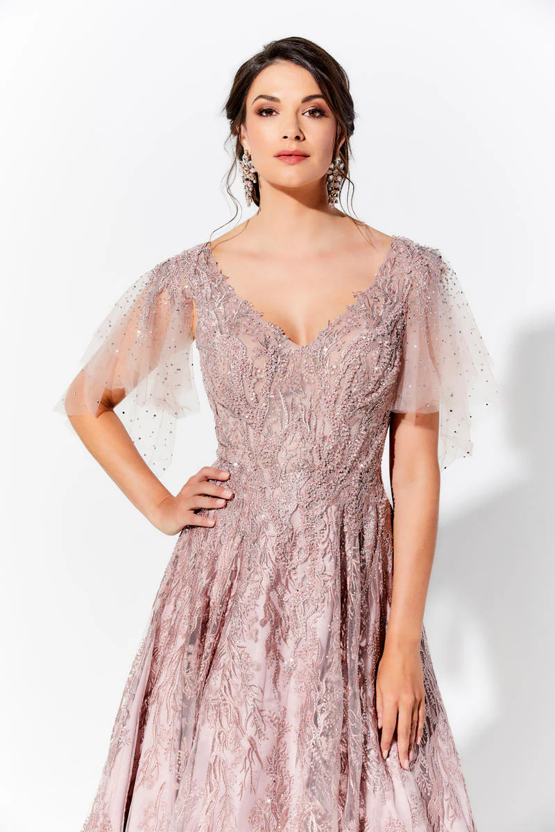 Ivonne D A-Line Flutter Sleeve Evening Dress 120D10 - Image 5