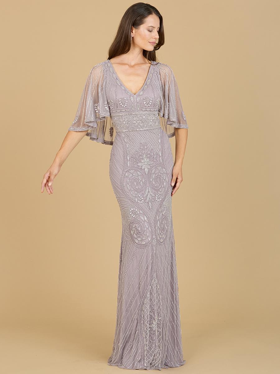 Lara Cape Sleeve V-Neck Beaded Evening Gown 29356 - Image 4