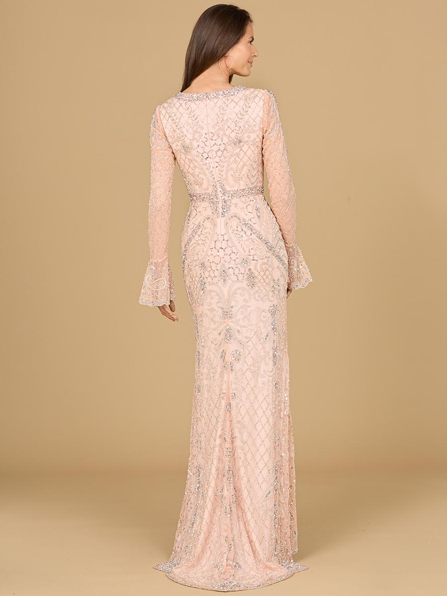 Lara Long Bell Sleeve V-Neck Beaded Evening Gown 29358 - Image 6