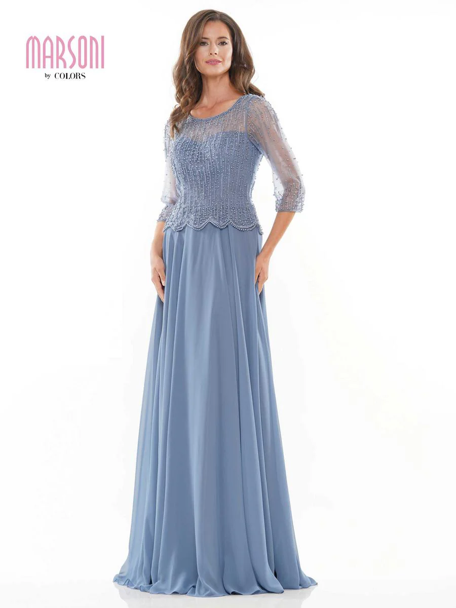 Marsoni by Colors Dress 3/4 Beaded Sleeve Long Dress M312 - Image 5
