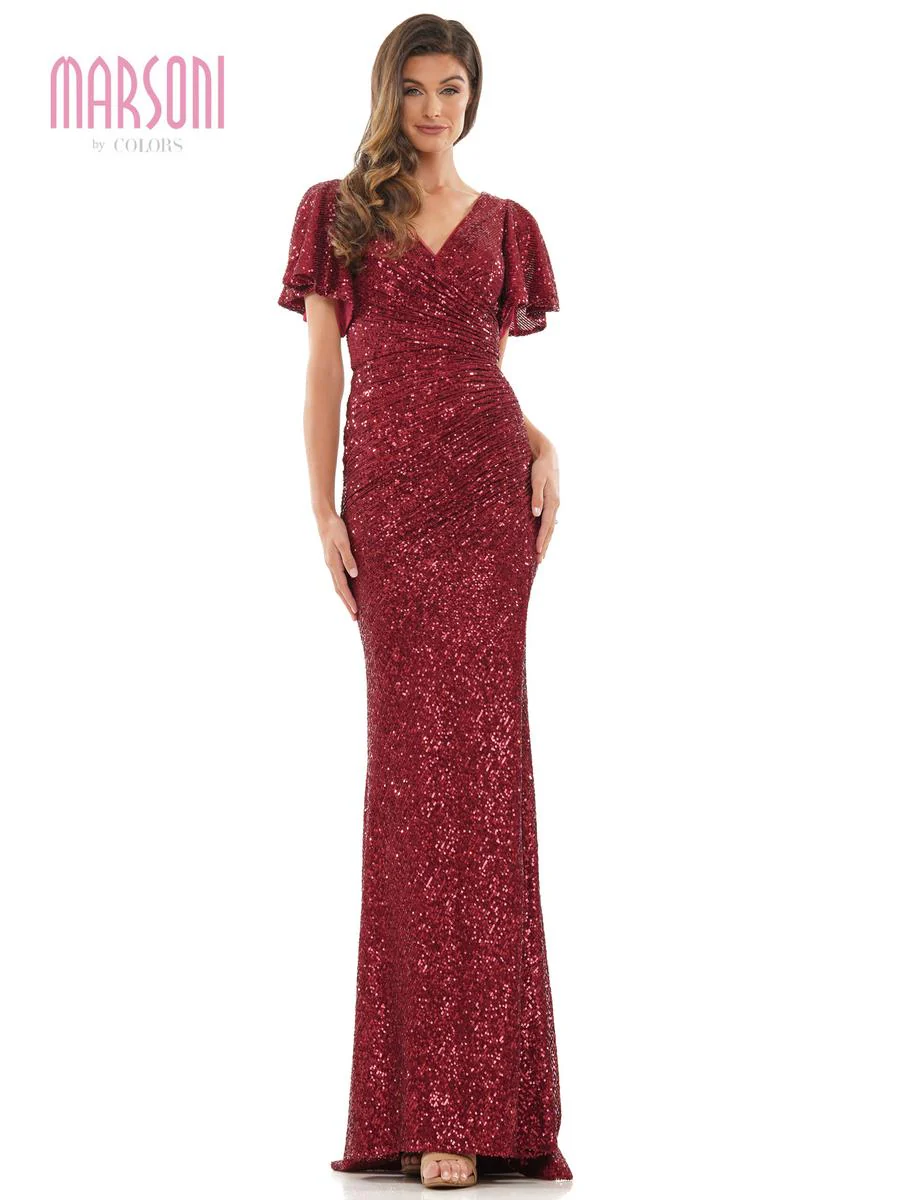 Marsoni by Colors Dress Sequin Short Sleeve Long Dress M318