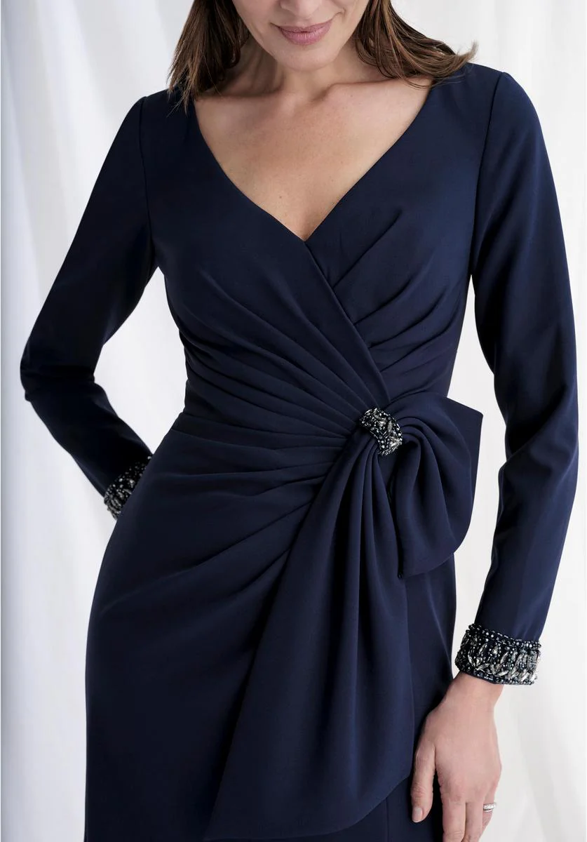 MLNY Long Sleeve Side Ruched Evening Dress 73172 - Image 4