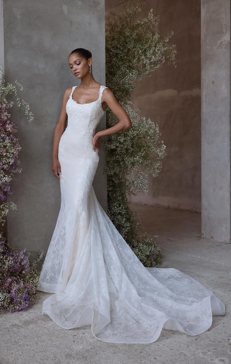 Morilee "Evangeline" Soft Mermaid Lace Bridal Gown with Straps