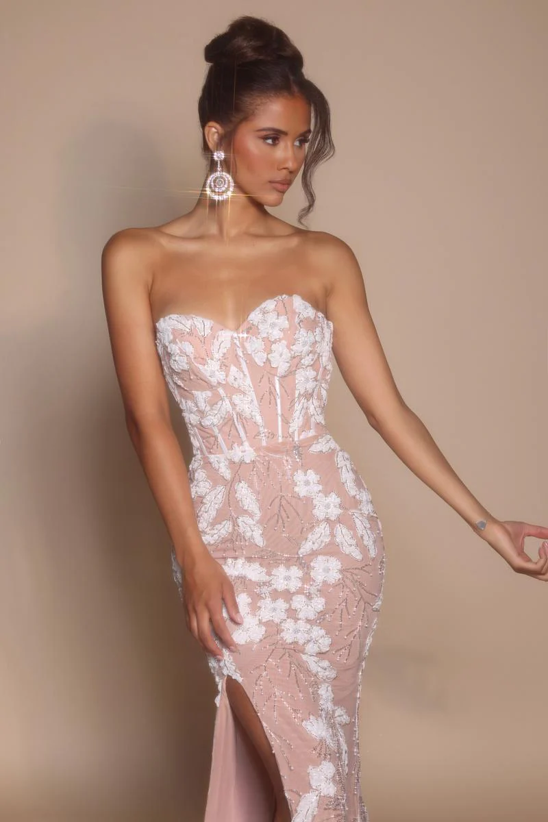 Portia and Scarlett Strapless Beaded Floral Prom Dress PS26074 - Image 8