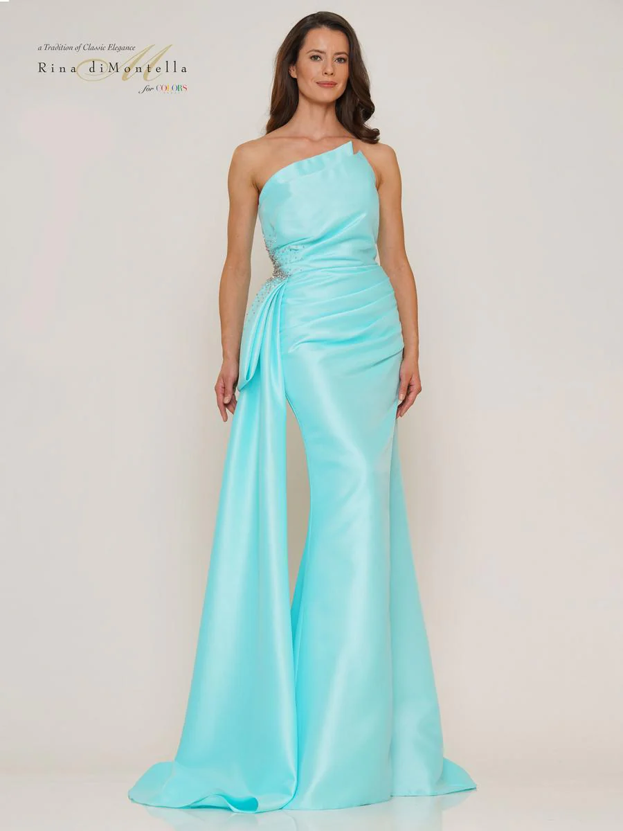 Rina di Montella Asymmetrical Neckline Fitted Dress RD2750 - Image 9