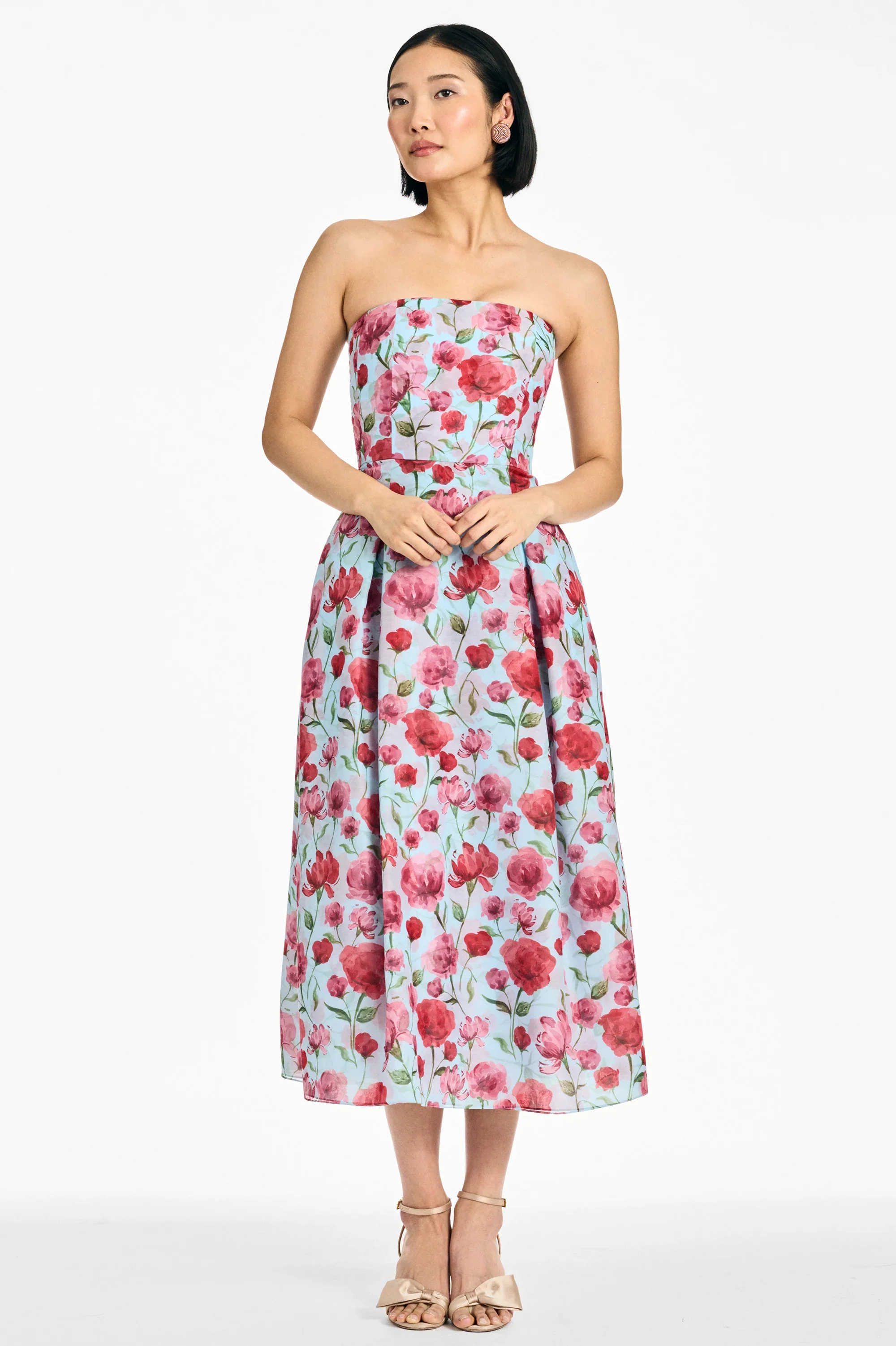 Sachin & Babi Strapless "Shay" Tea Length Floral Print Dress - Image 4