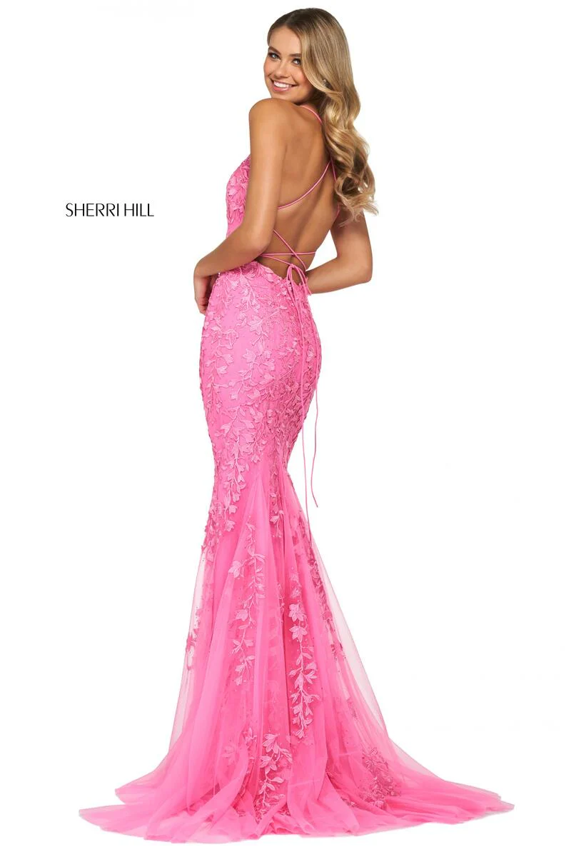 Sherri Hill Long Open Back Lace Dress 52338 - Image 3