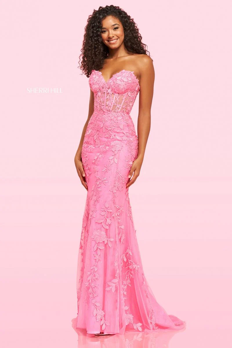 Sherri Hill Strapless Lace Dress 54227 - Image 3