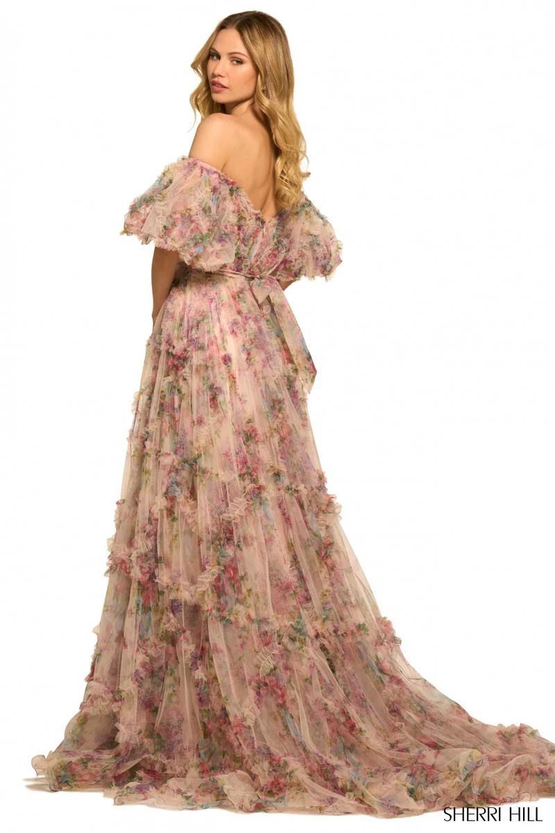 Sherri Hill Floral Print Ruffle Dress 55541 - Image 18