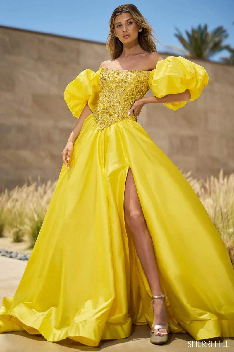 Sherri Hill Ball Gown Balloon Sleeve Dress 55641 - Image 2
