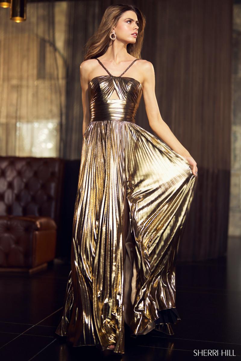 Sherri Hill Pleated Metallic Prom Dress 55930 - Image 4