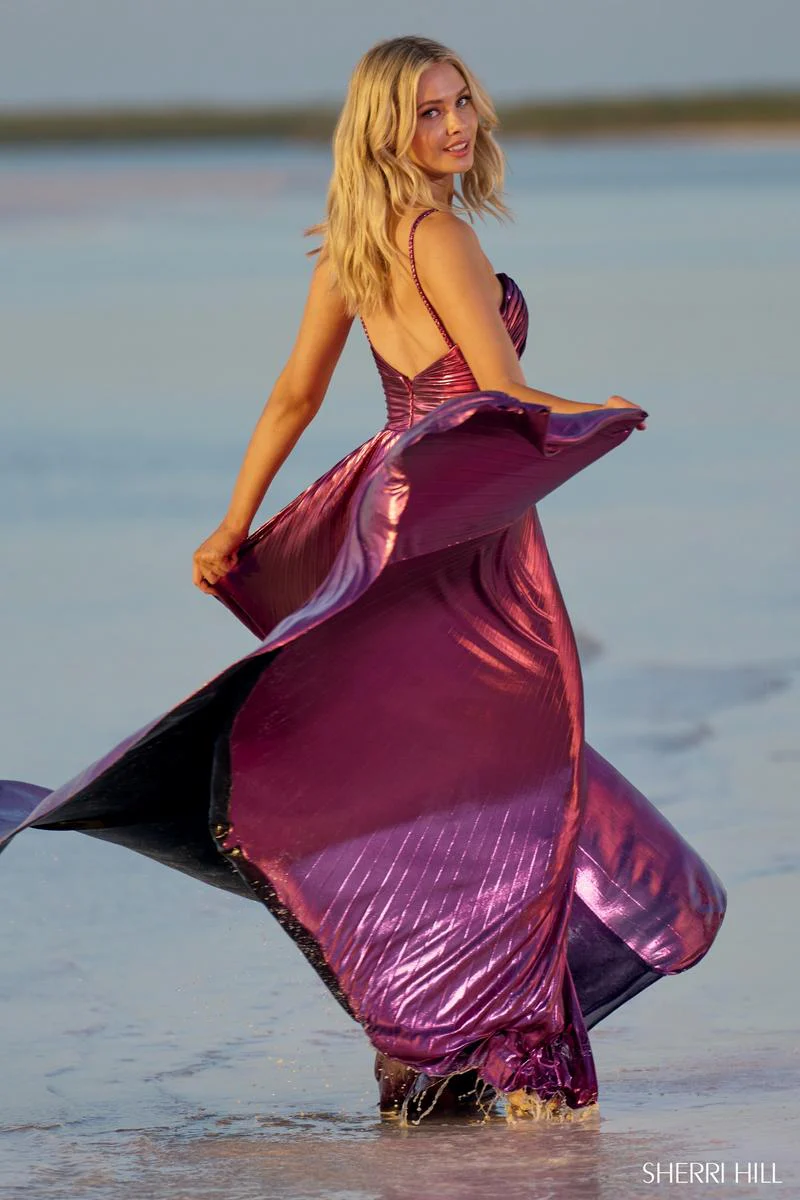 Sherri Hill Pleated Metallic Prom Dress 55930 - Image 7