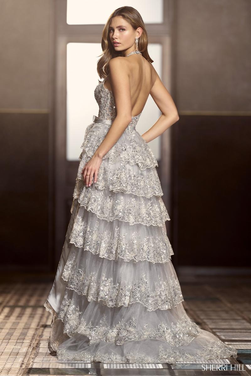 Sherri Hill Halter Sequin Lace A-line Gown 56706 - Image 2