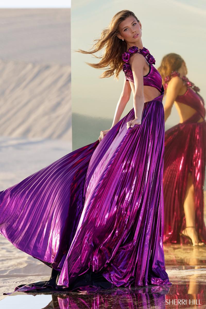 Sherri Hill Metallic A-line Cut Out Dress 56827 - Image 2