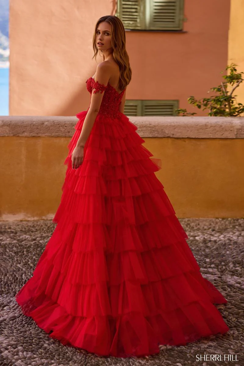 Sherri Hill Lace Corset Ruffle Prom Dress 57120 - Image 2