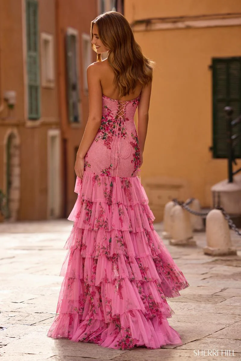 Sherri Hill Floral Ruffle Prom Dress 57196 - Image 2