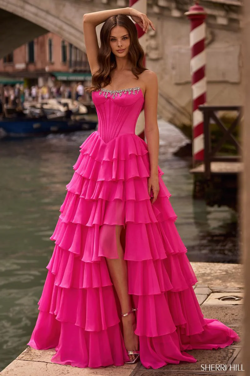 Sherri Hill Beaded Corset Ruffle Ball Gown Dress 57581 - Image 3