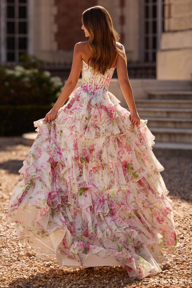 Sherri Hill Floral Print Ruffle Prom Dress 57693 - Image 4