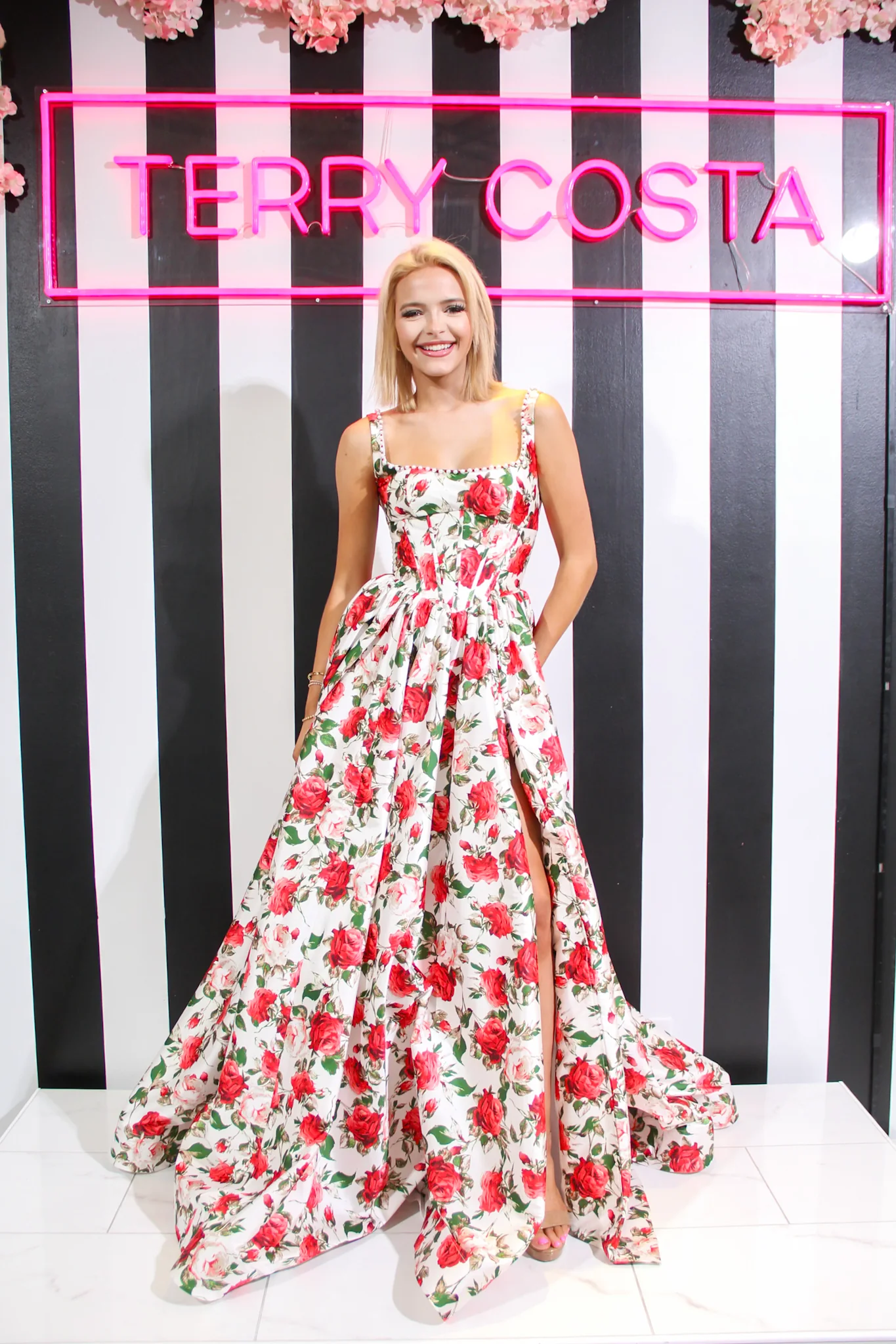 Sherri Hill Basque Waist Floral Print Prom Dress 57725 - Image 6