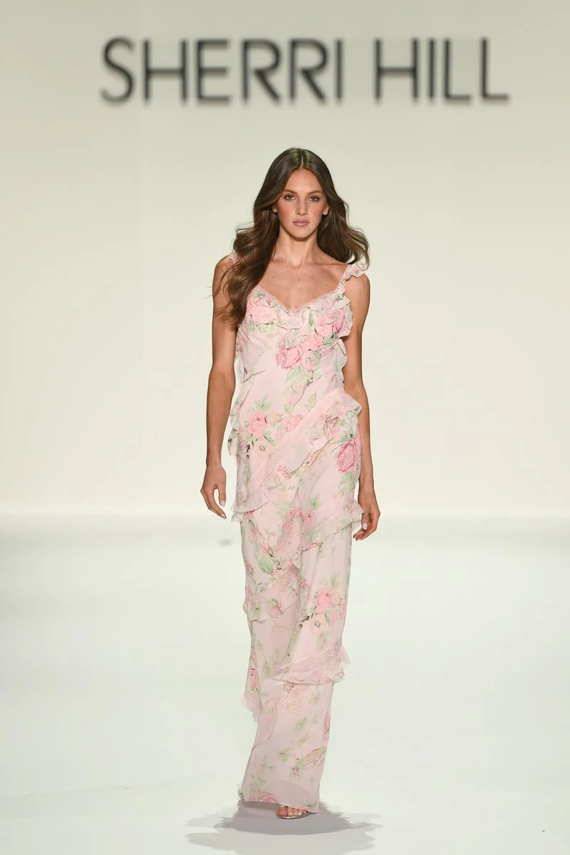 Sherri Hill Floral Print Ruffle Prom Dress 57782 - Image 3