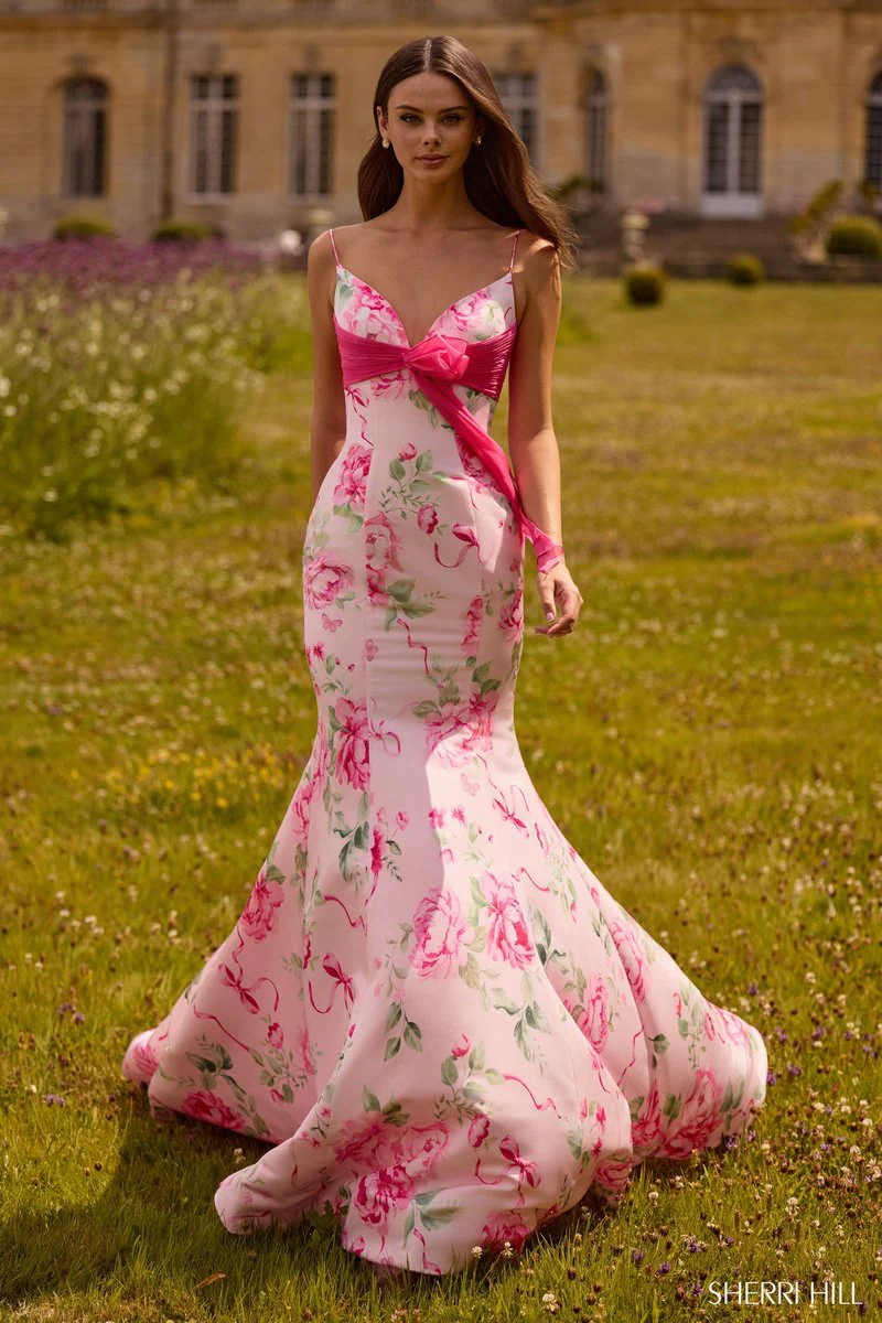 Sherri Hill Floral Print Mermaid Prom Dress 57834 - Image 3