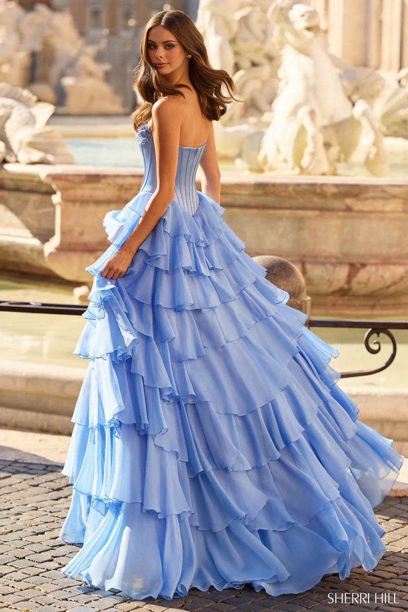 Sherri Hill Lace Satin Ruffle Prom Dress 57934 - Image 4