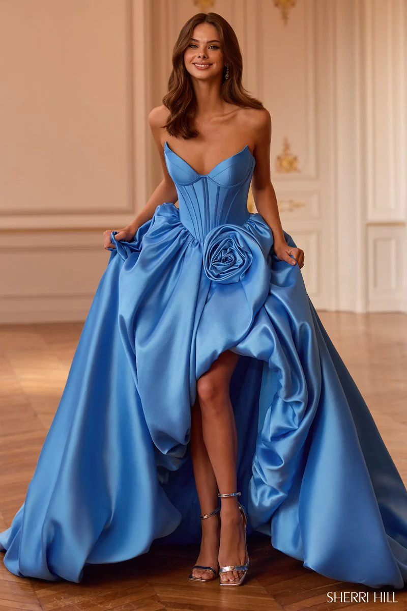 Sherri Hill Rosette Bubble Hem Long Dress 58090