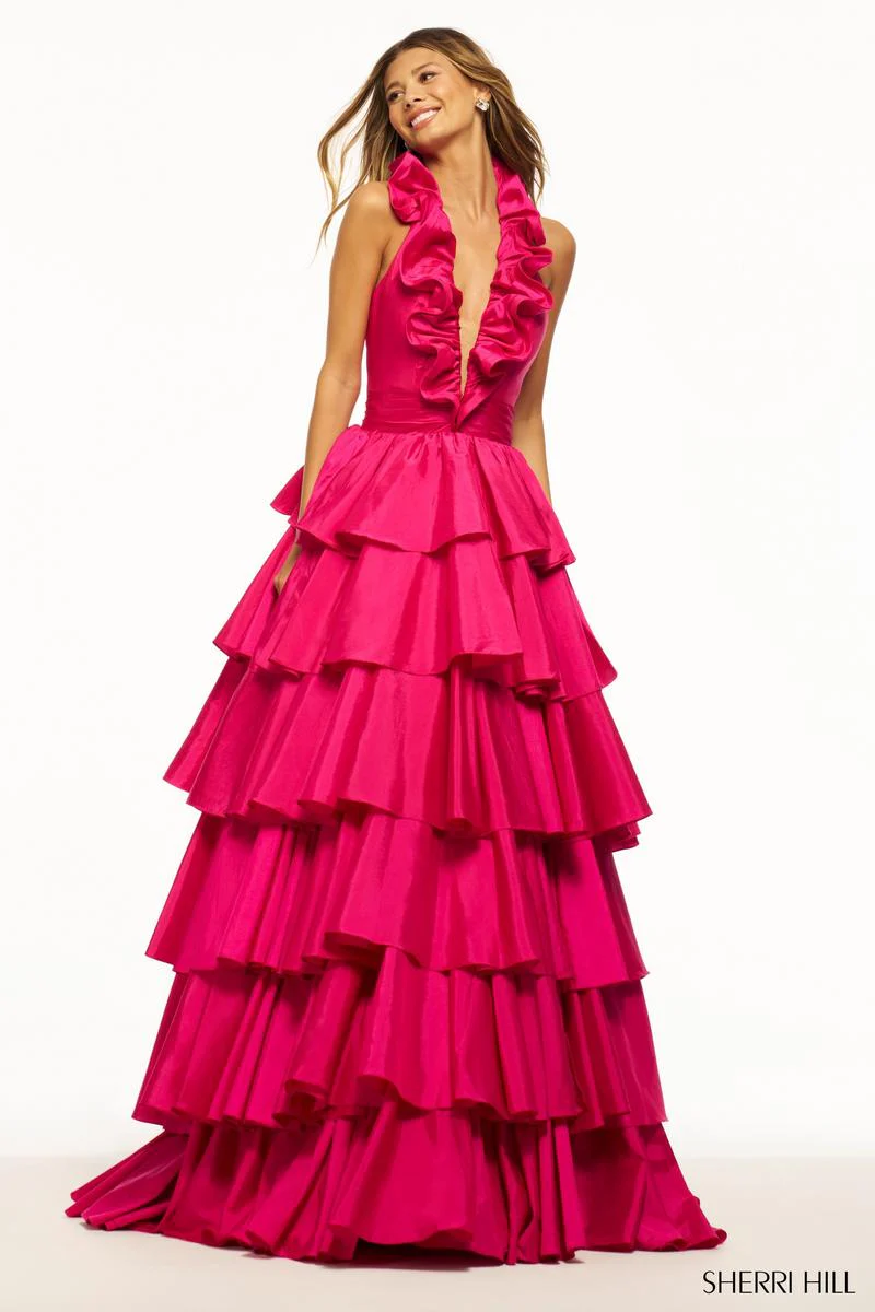 Sherri Hill Taffeta Halter Ball Gown Prom Dress 56013 - Image 3