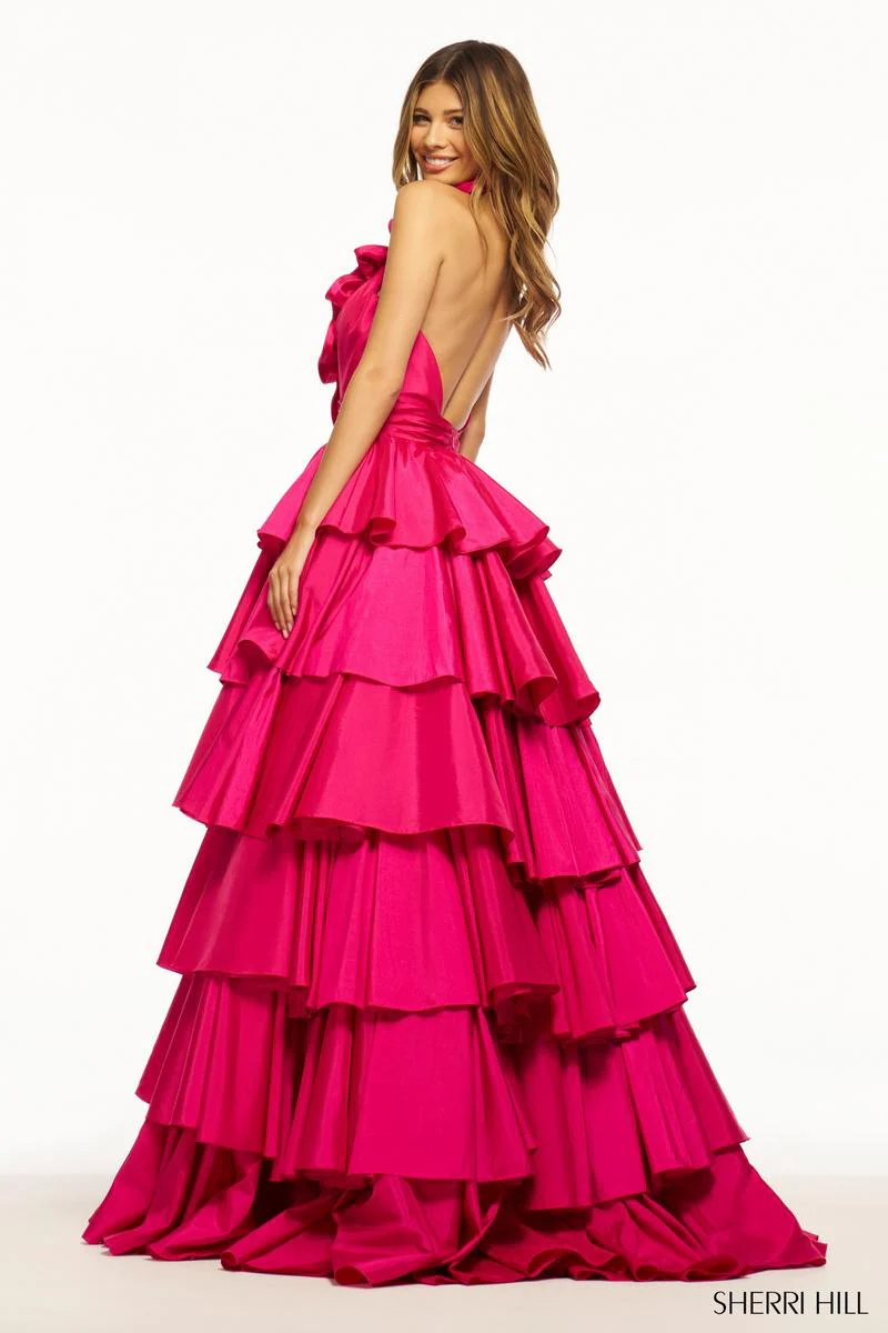 Sherri Hill Taffeta Halter Ball Gown Prom Dress 56013 - Image 4