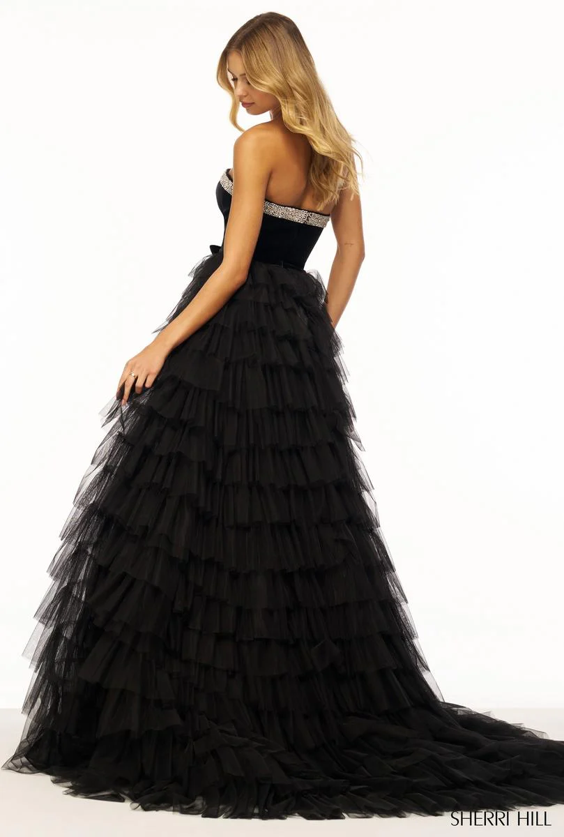 Sherri Hill Velvet Ruffle Ball Gown Dress 56034 - Image 4