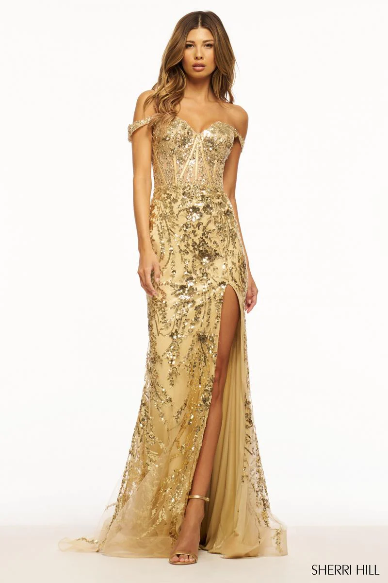 Sherri Hill Sequined Lace Straight Prom Dress 56101 - B - Image 4
