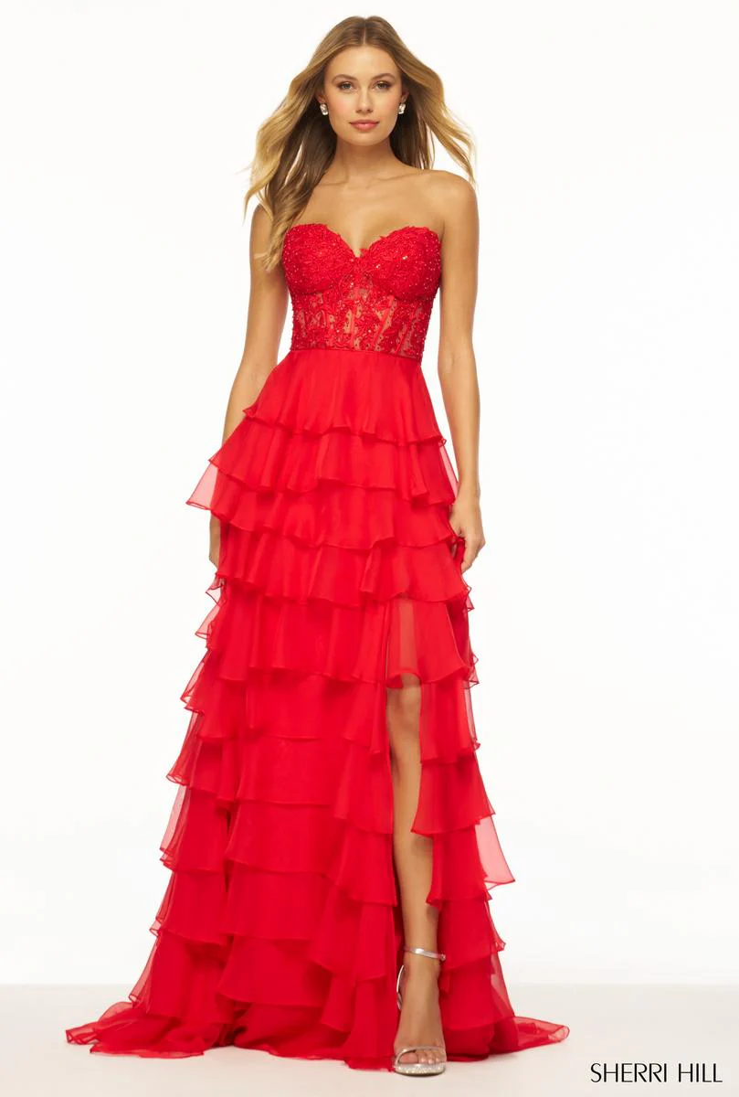 Sherri Hill Ruffle Corset Prom Dress 56162 - Image 4