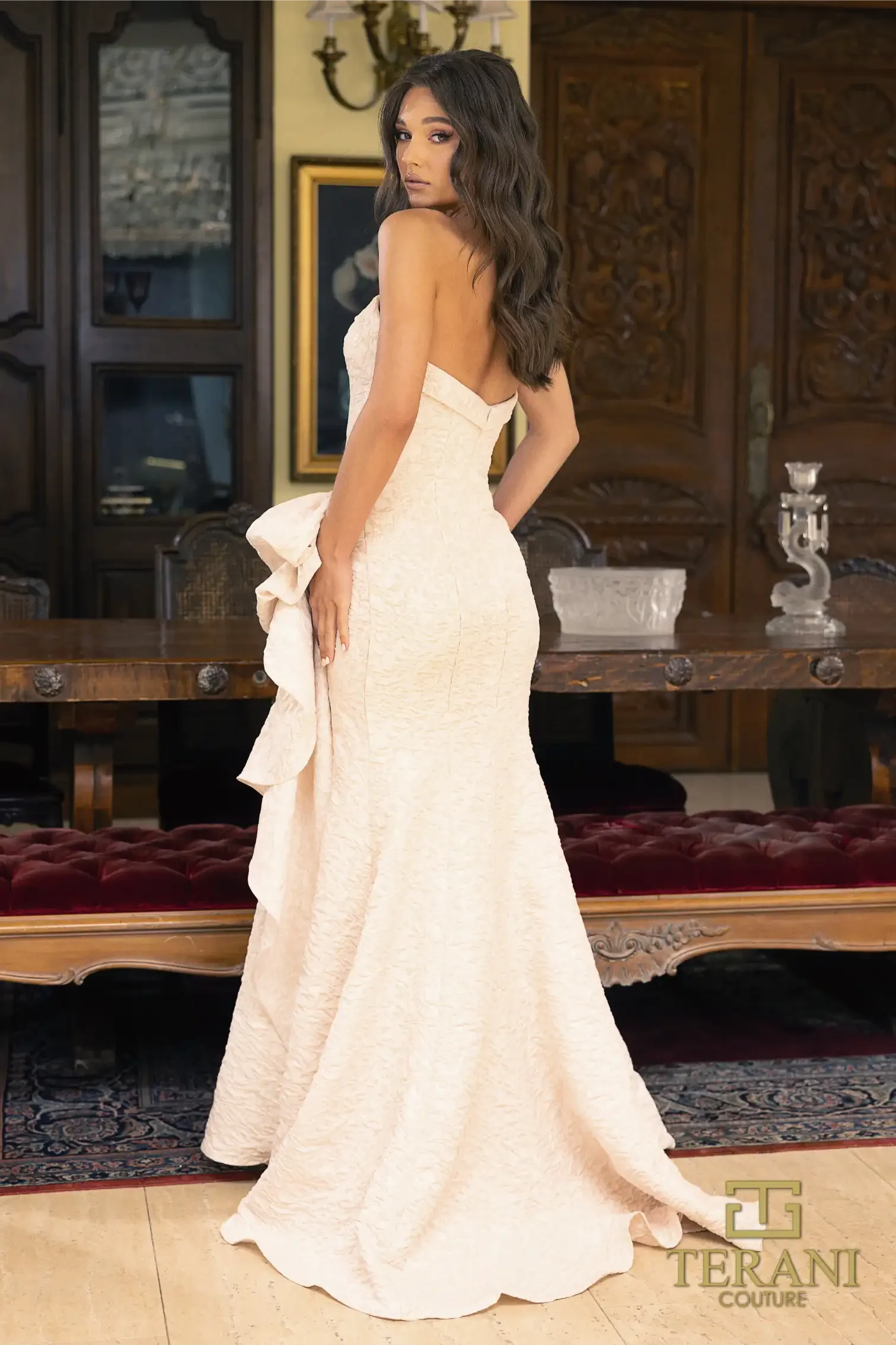 Terani Couture Strapless Brocade Evening Dress 241E2525 - Image 4