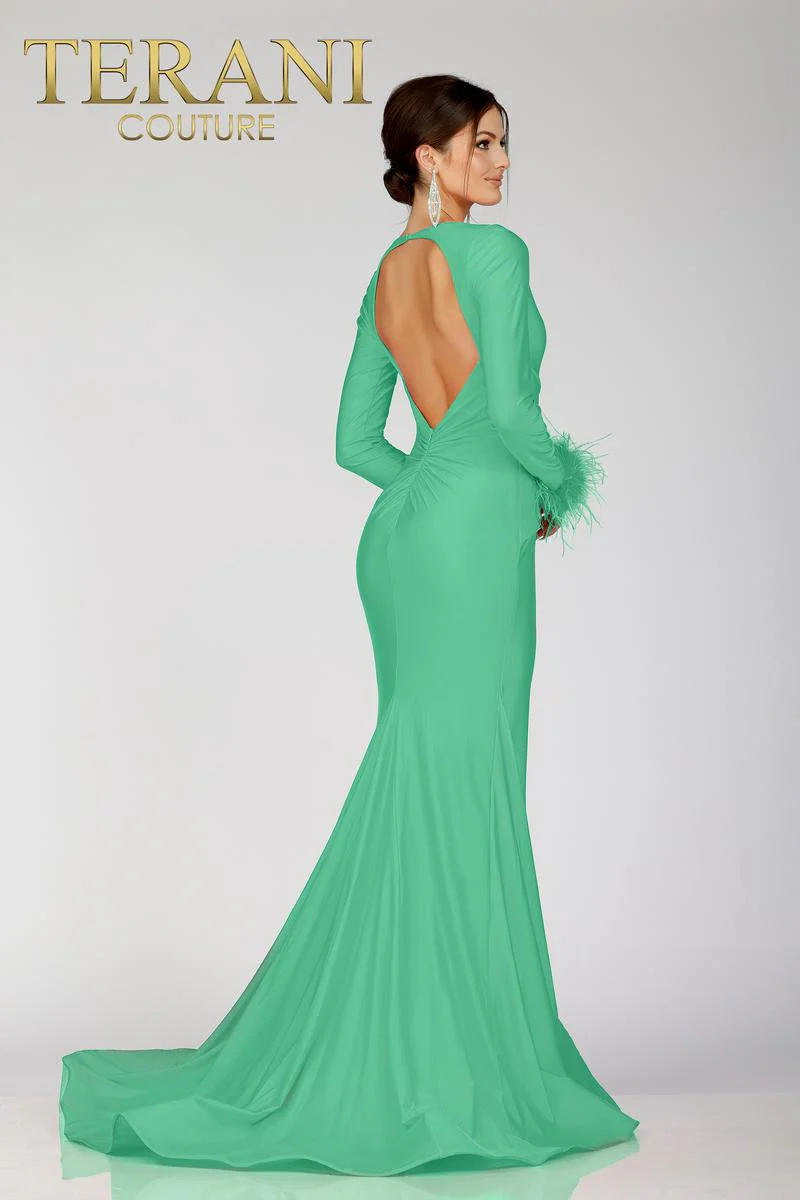 Terani Long Sleeve Feather Dress 231P0074 - Image 4