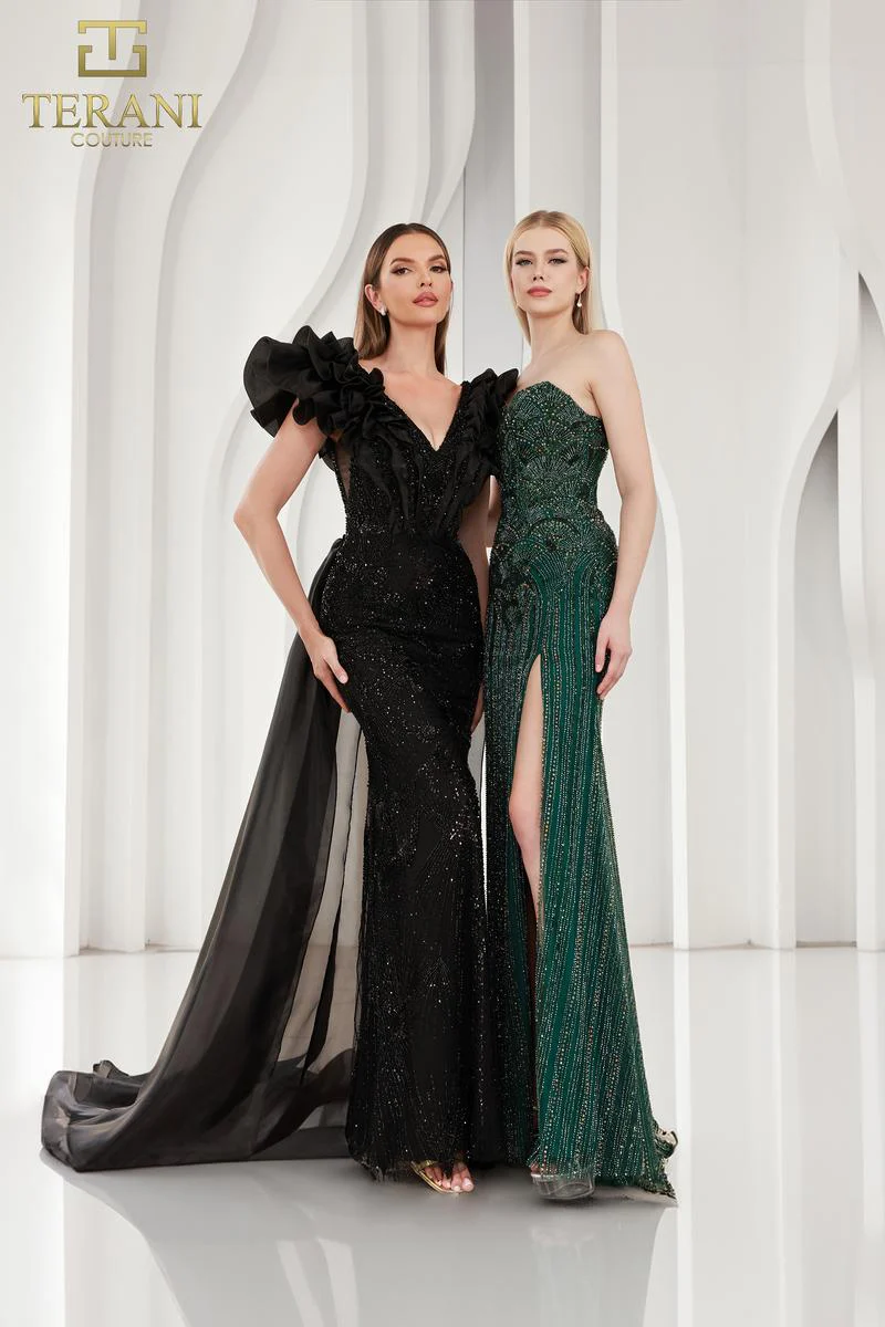 Terani Ruffle Shoulder Evening Dress 251GL4357 - Image 3