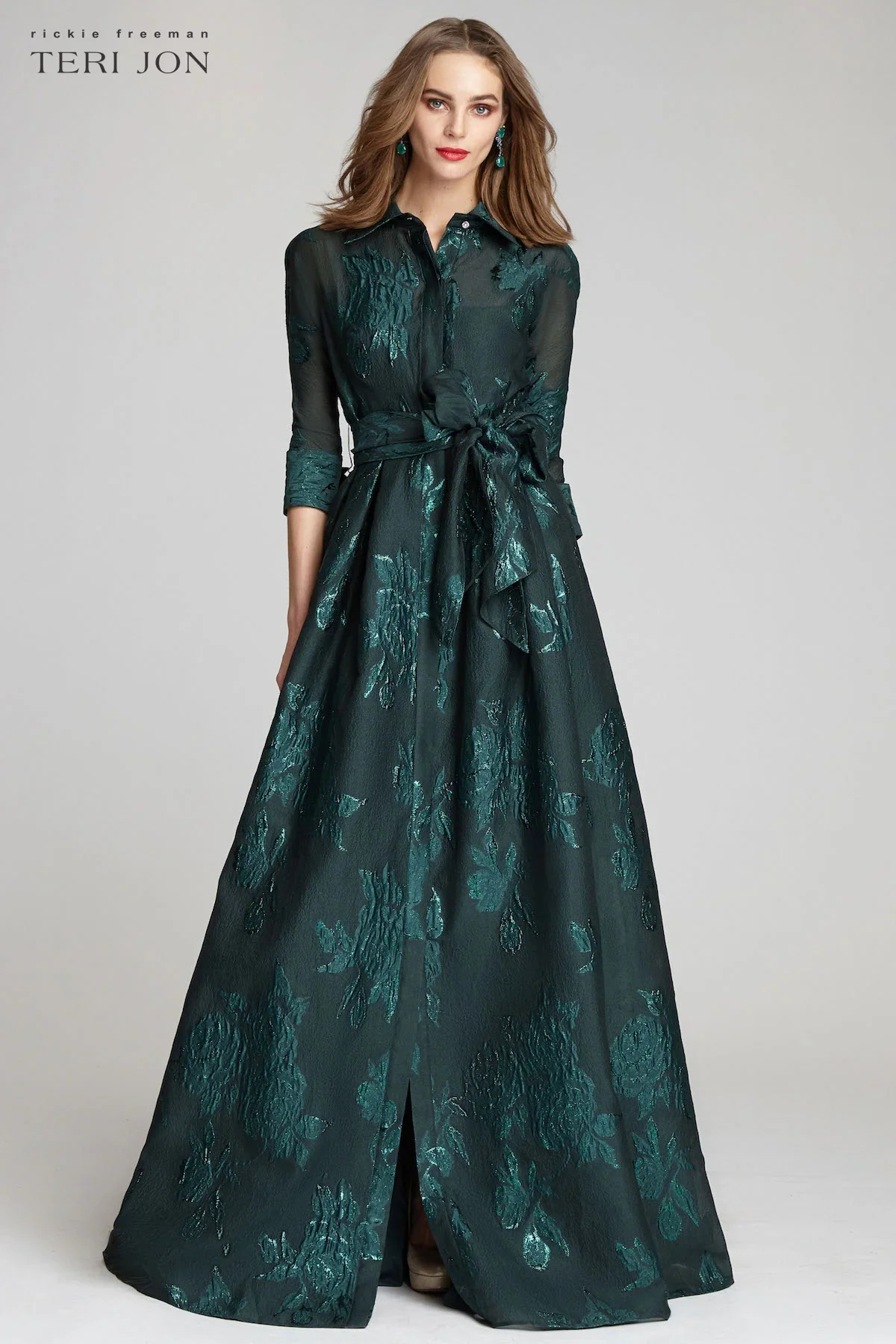 Teri Jon Metallic Jacquard Shirtdress Evening Gown 207015 - Image 4