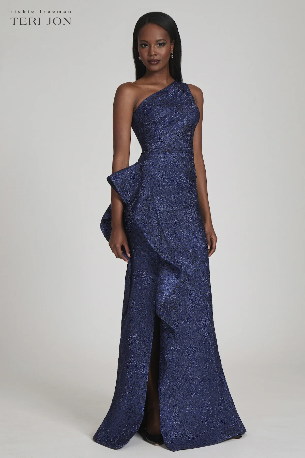 Teri Jon One Shoulder Jacquard Evening Gown 217028 - Image 11