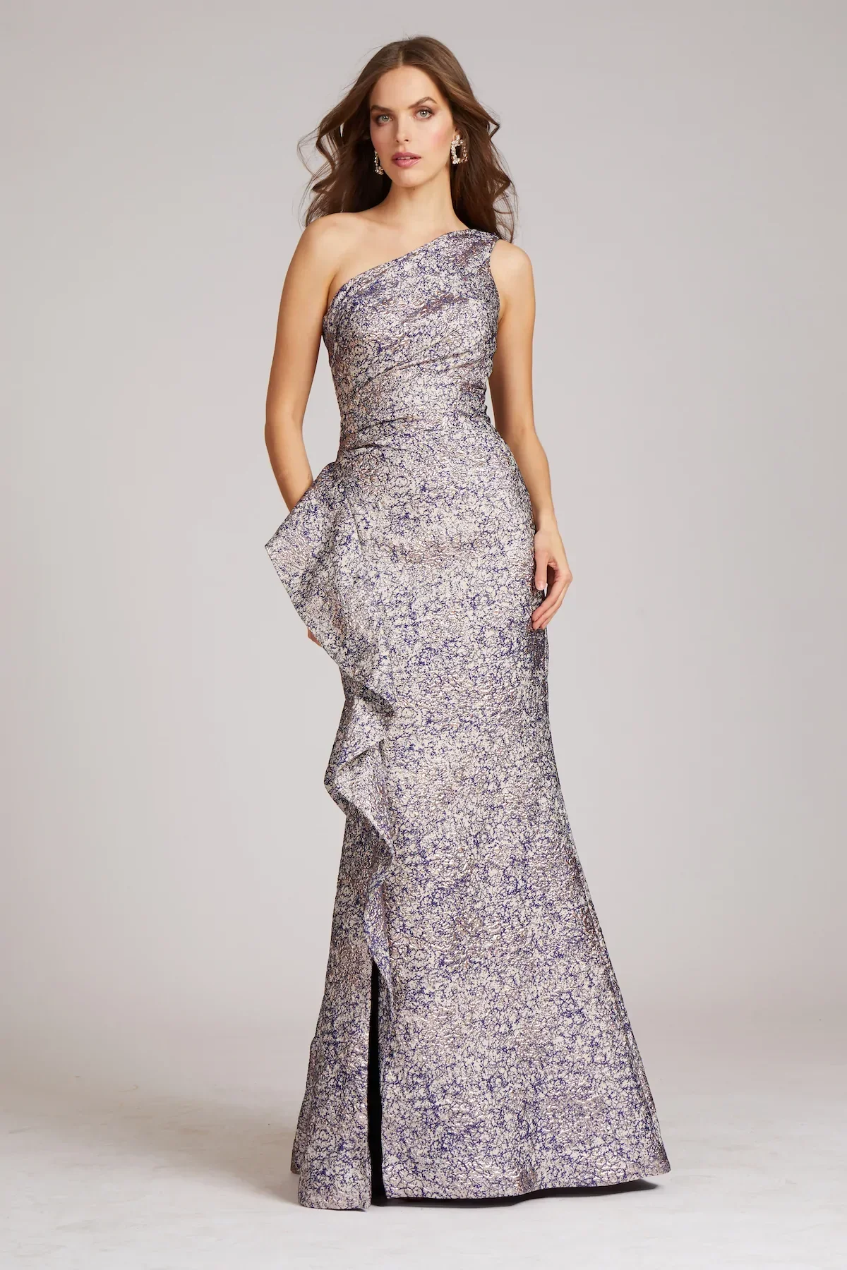 Teri Jon One Shoulder Jacquard Evening Gown 217028 - Image 4